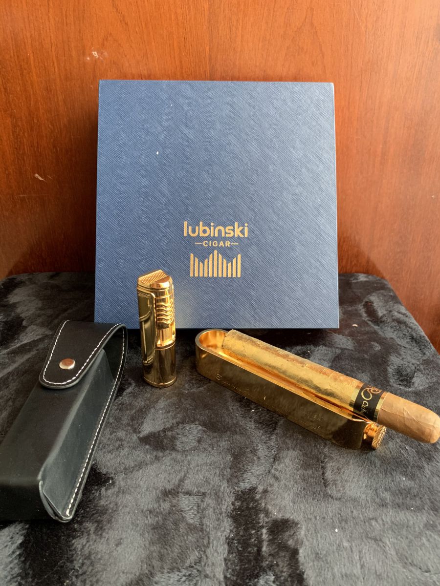 set quà tặng cao cấp mạ vàng phụ kiện cigar Golden Lubinsky YJA-80010